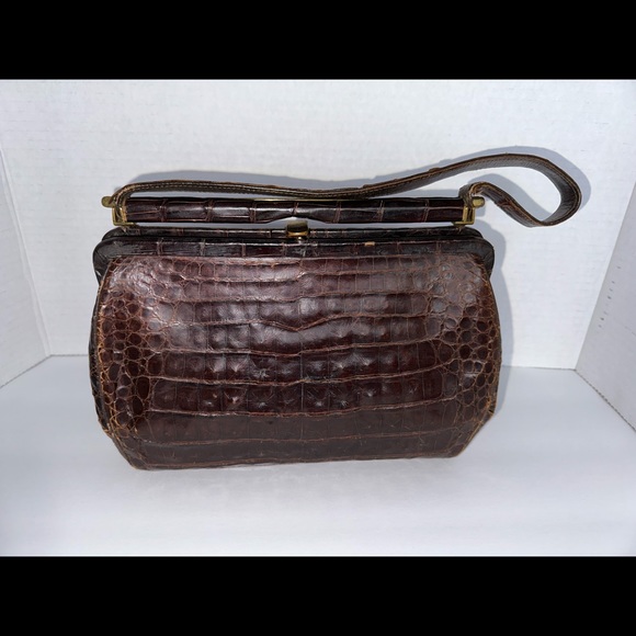 Vintage 1950s alligator brown bag - Picture 2 of 4